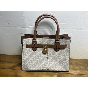 Michael Kors Hamilton Medium Satchel MK Logo Shoulder Strap Handbag (Vanilla)